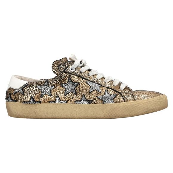 Saint Laurent Court Classic Cracked Star Sneakers in Metallic Gold Leather - Picture 1 of 9